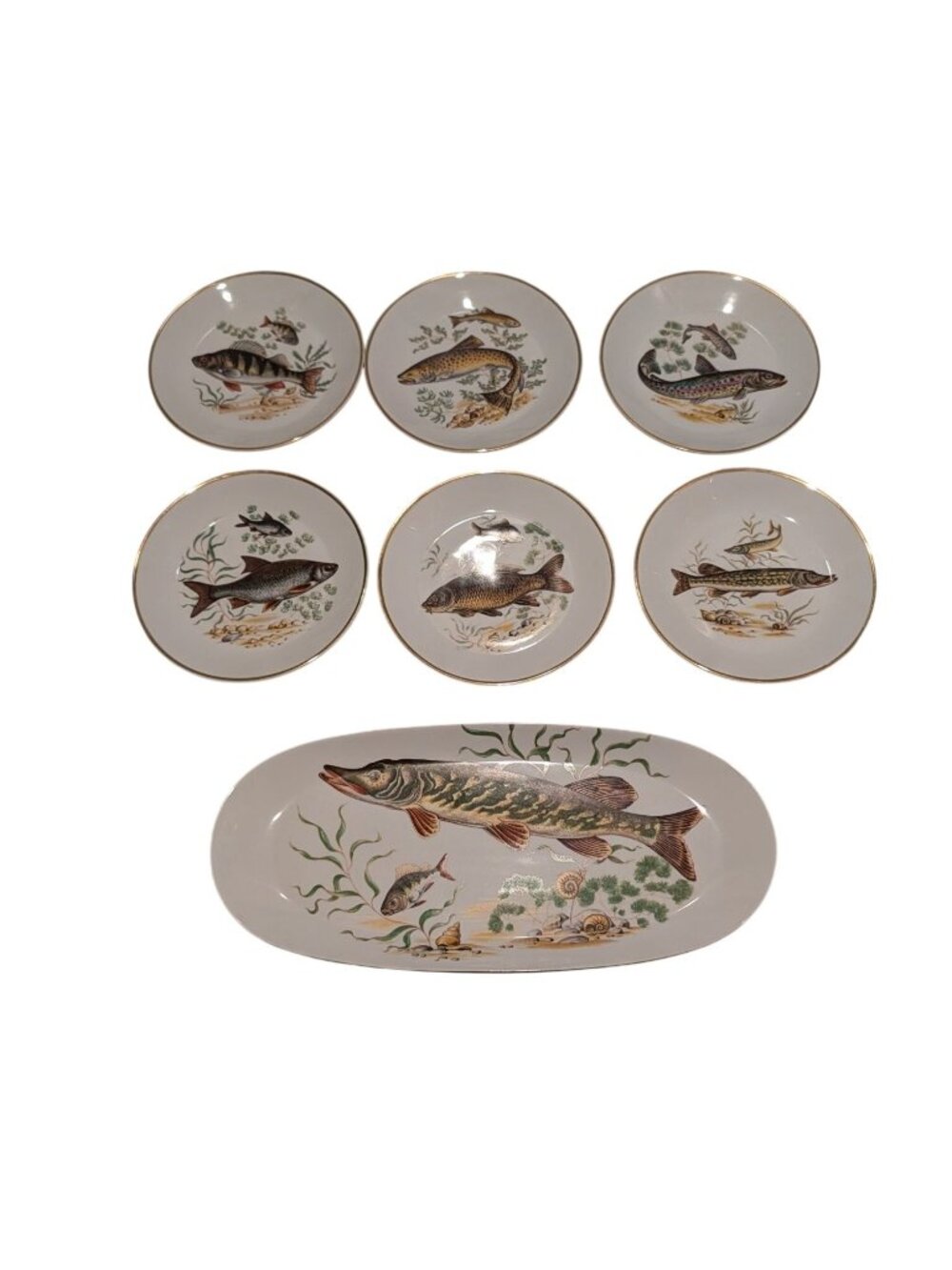 Vintage Naaman Israel Fish Platter 6 Plates Gold Trim Porcelain NAA2 Pike Fish - Picture 10 of 16
